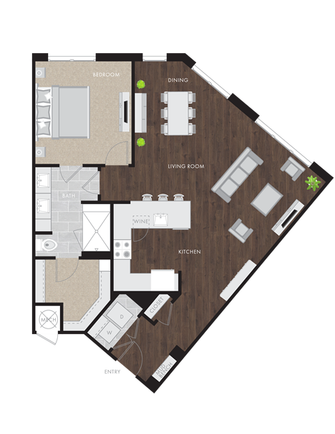 Floor plan for 1 bed, 1 bath, 1084 sqft